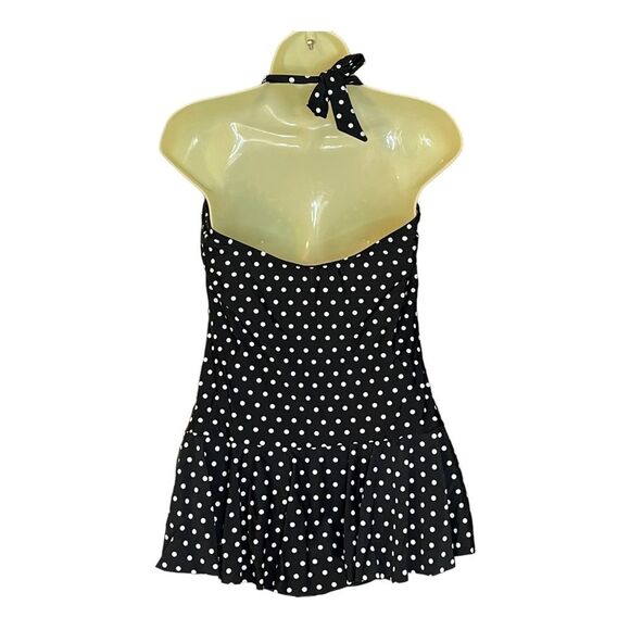 Rose Marie Reid Black White Polka Dot Halter Top Tummy Control Swimsuit, size XL - Picture 3 of 11